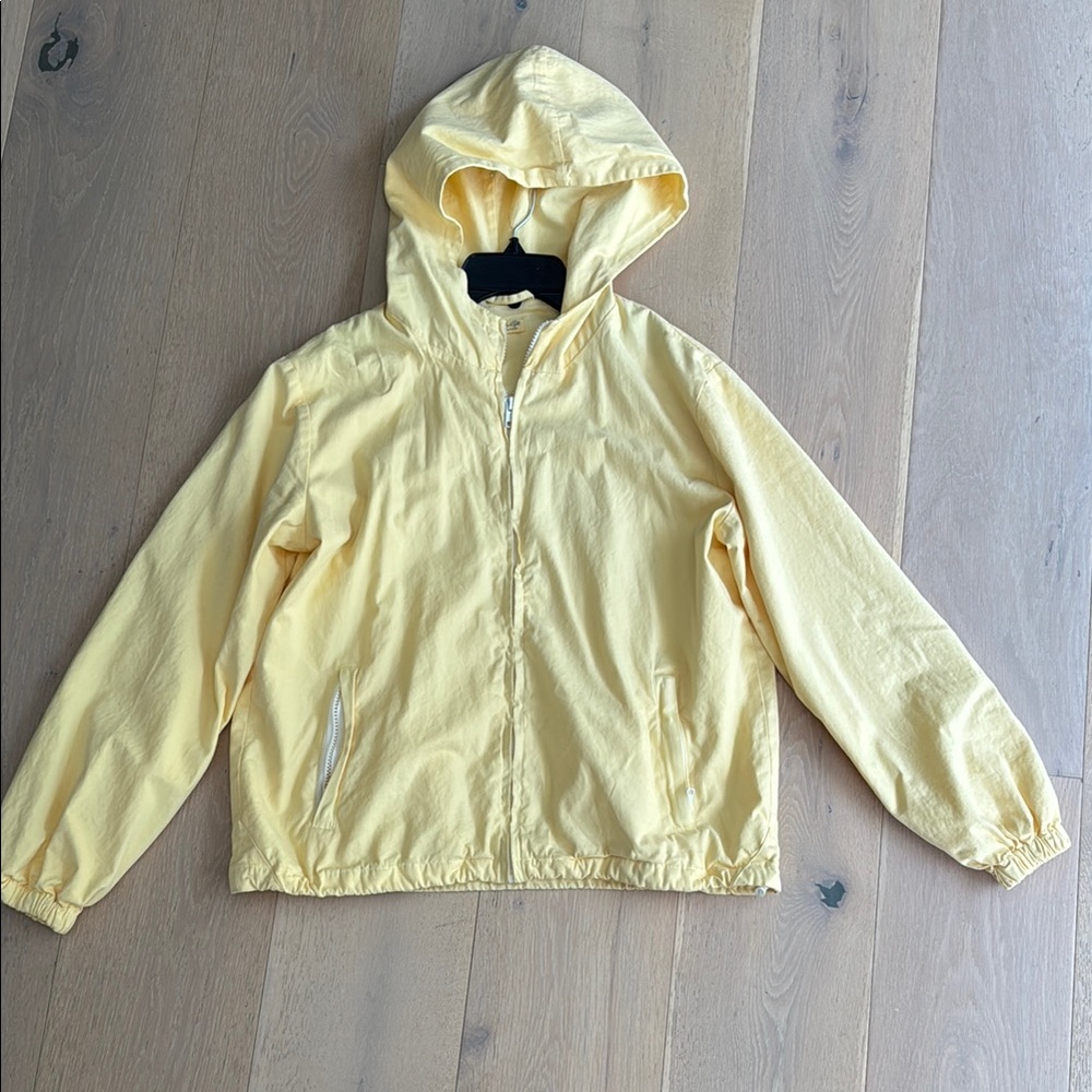 Vibrant Yellow Hooded Cotton Lightweight Jacket with Elastic Cuffs
